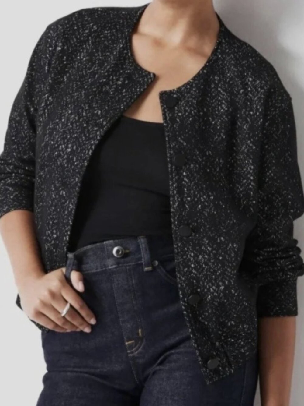 Spanx Speckled Ponte Herringbone Bomber Size 1X